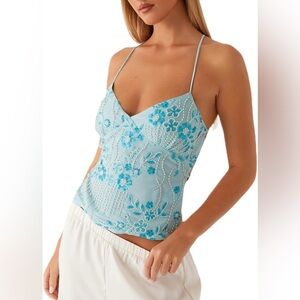 Blue Floral Embroidered Camisole